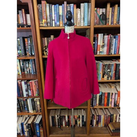 Betsey Johnson Women’s Small Red Wool Blend Full Zip Jacket Coat Geo pockets - Picture 1 of 8